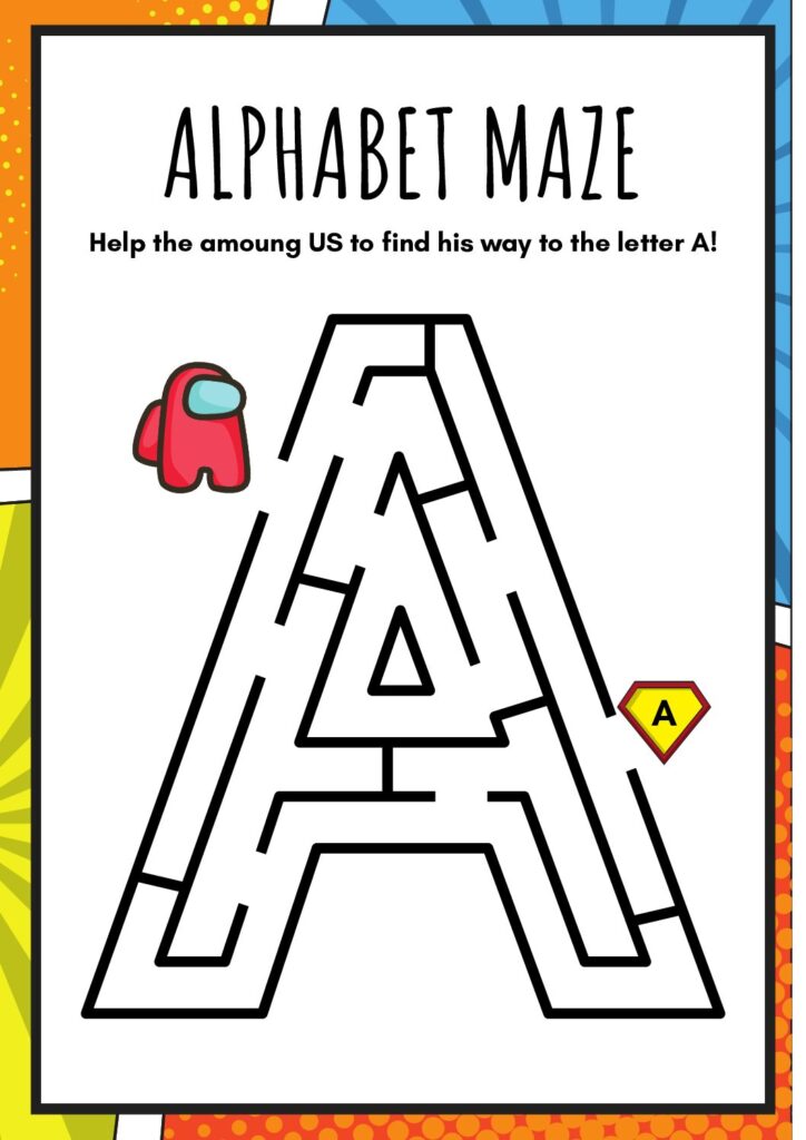 thumbnail of Superhero Uppercase Alphabet Maze Puzzle Worksheet